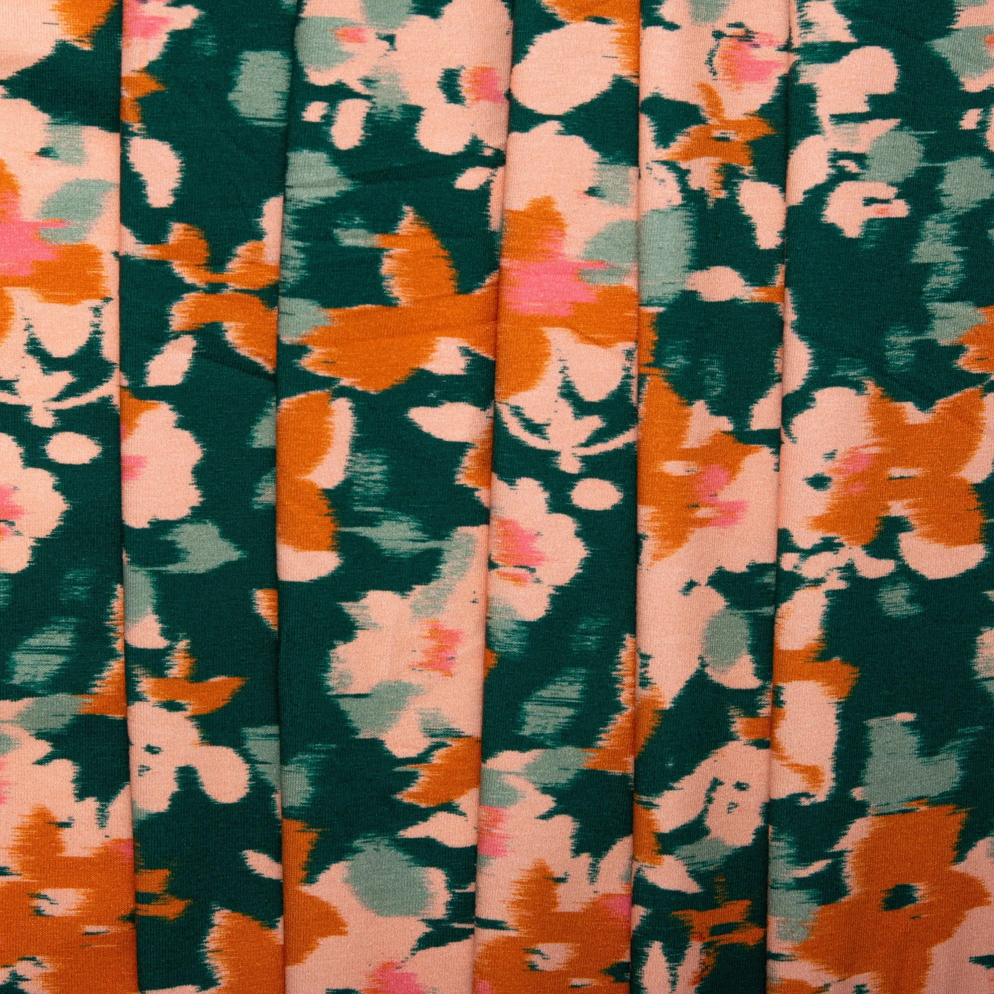 ORGANIC Cotton Lycra Printed Knit - Abstract flowers - Green