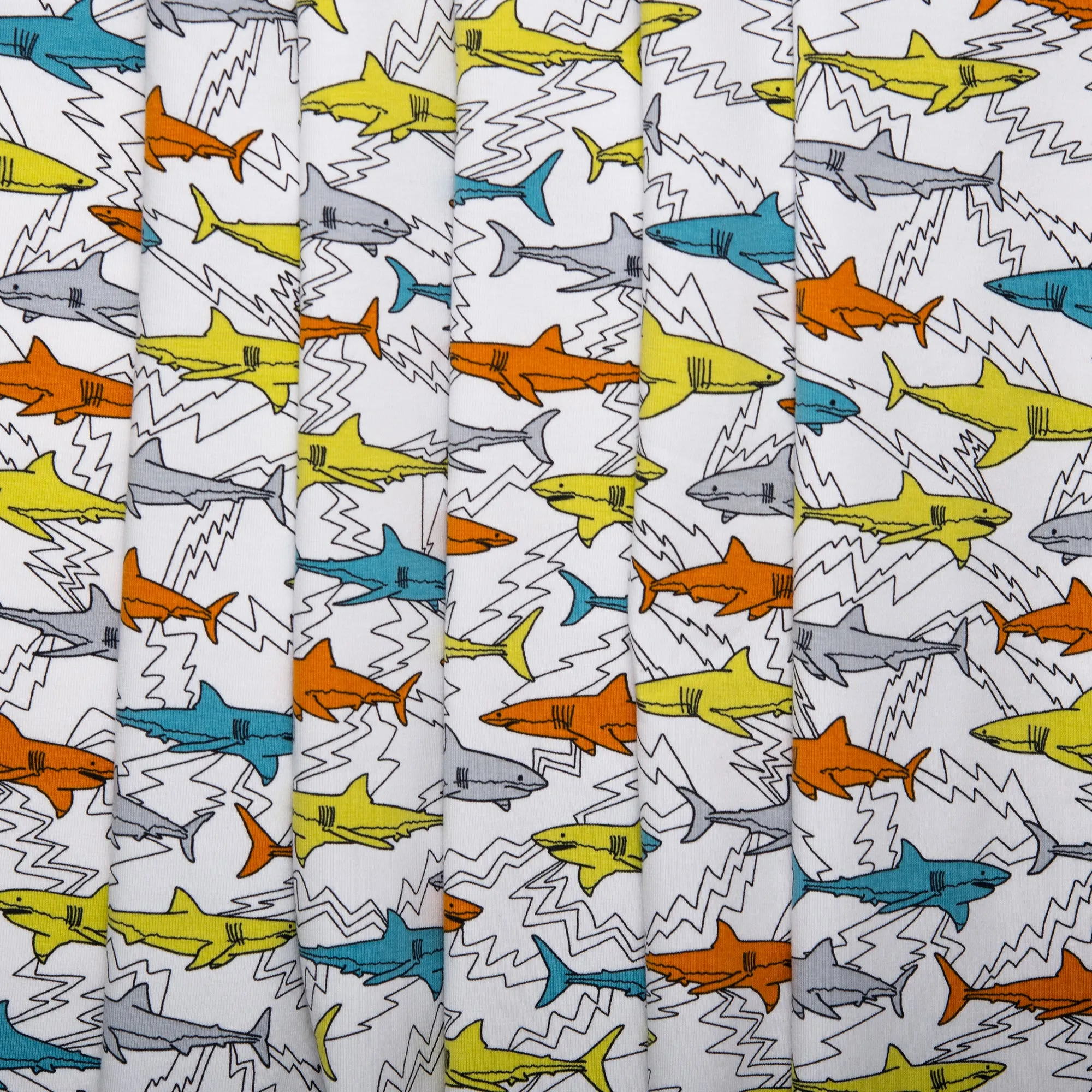 ORGANIC Cotton Lycra Printed Knit - Sharks - White