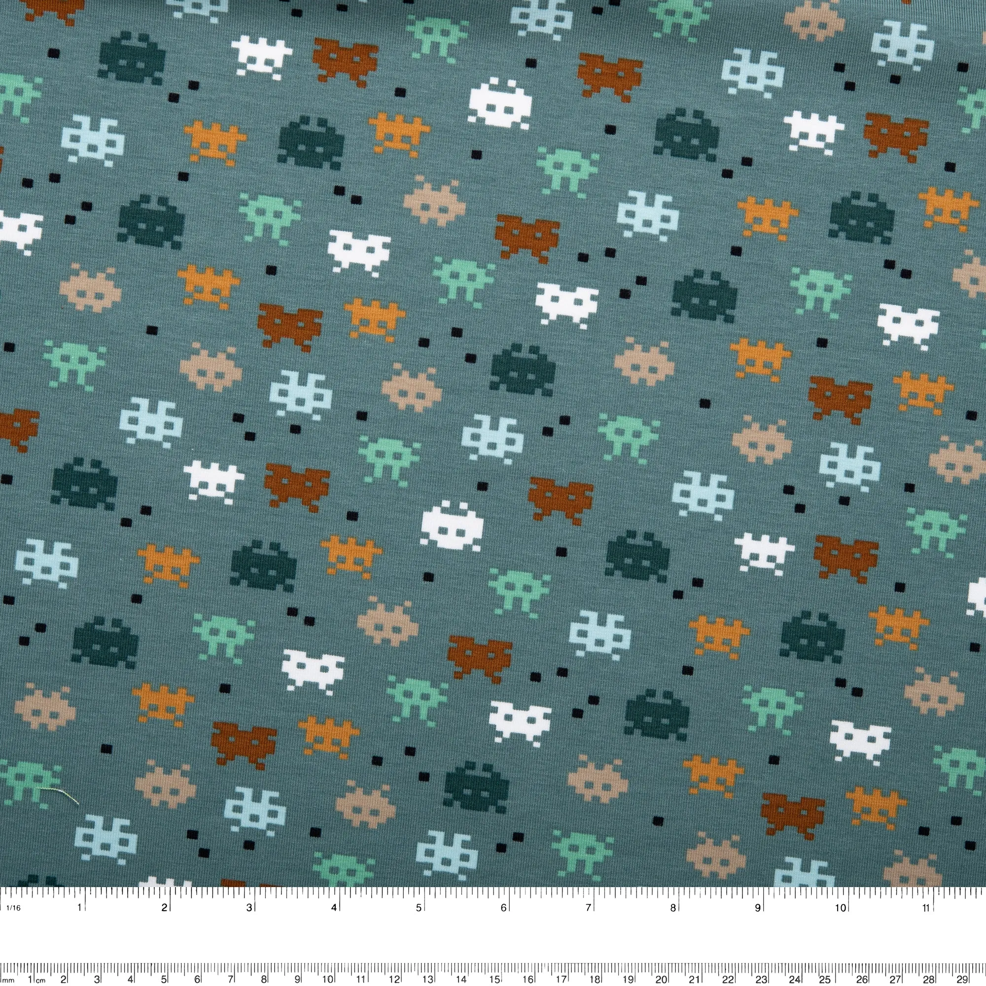 ORGANIC Cotton Lycra Printed Knit - Video game - Teal