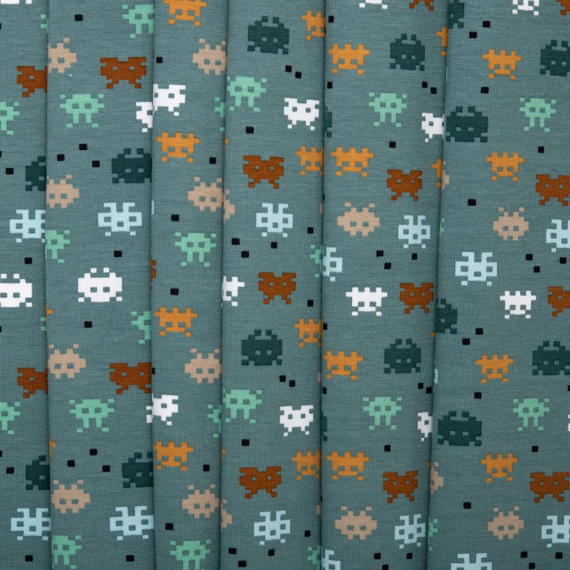 ORGANIC Cotton Lycra Printed Knit - Video game - Teal