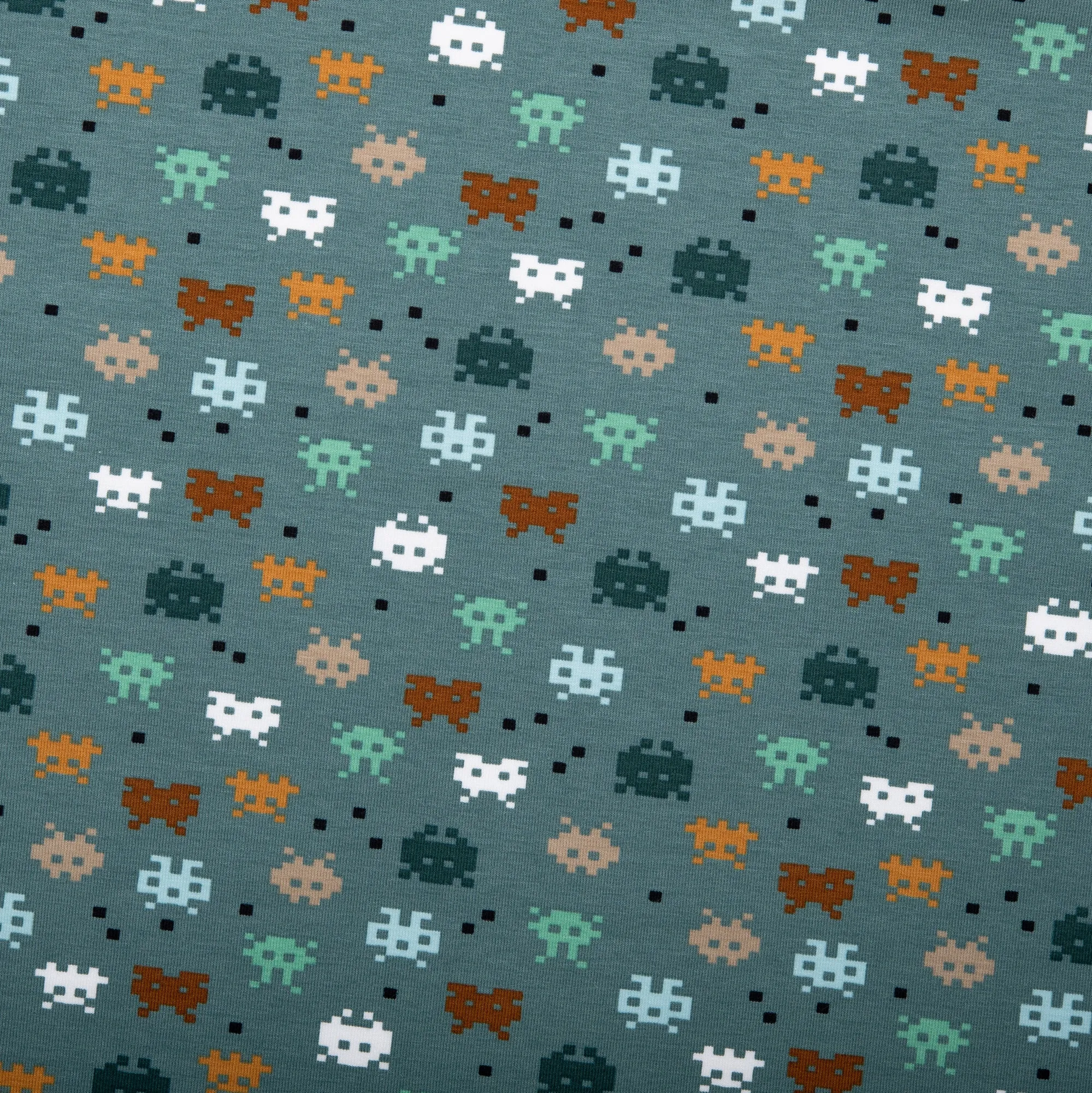 ORGANIC Cotton Lycra Printed Knit - Video game - Teal