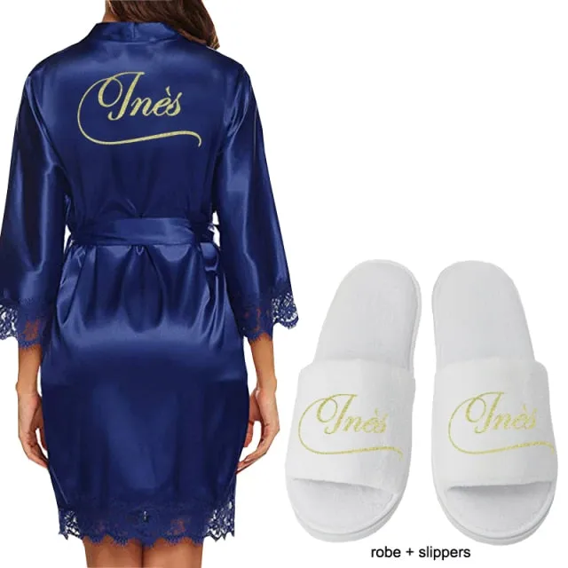 Personalized Lace Kimono Bride and Bridesmaid Robes Bachelorette Wedding