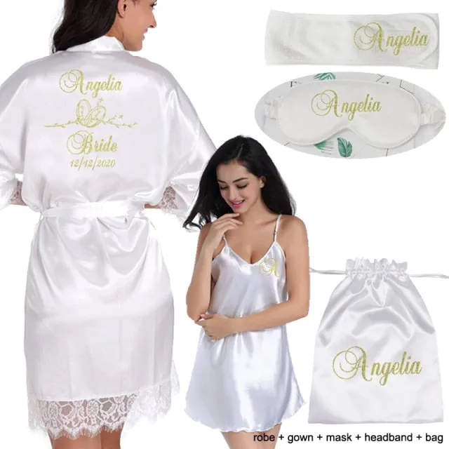 Personalized Lace Kimono Bride and Bridesmaid Robes Bachelorette Wedding