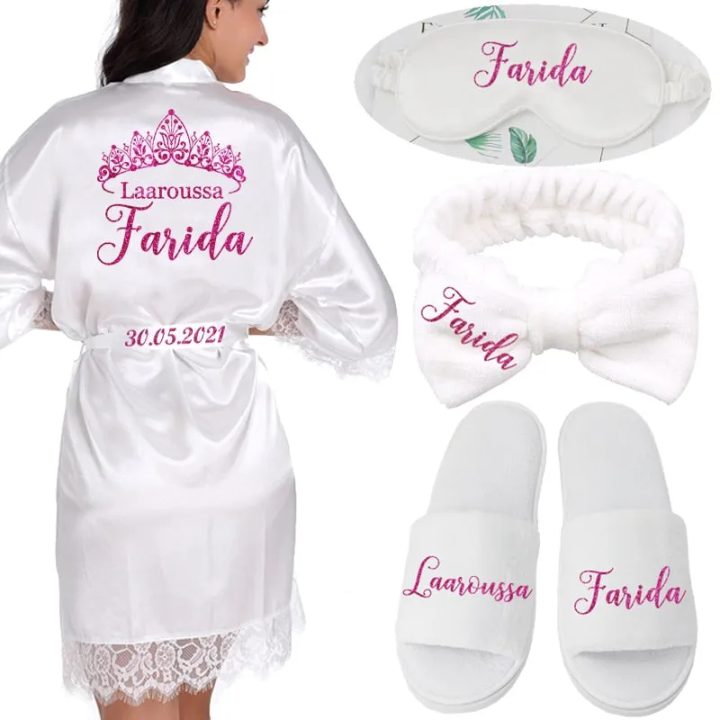 Personalized Lace Kimono Bride and Bridesmaid Robes Bachelorette Wedding