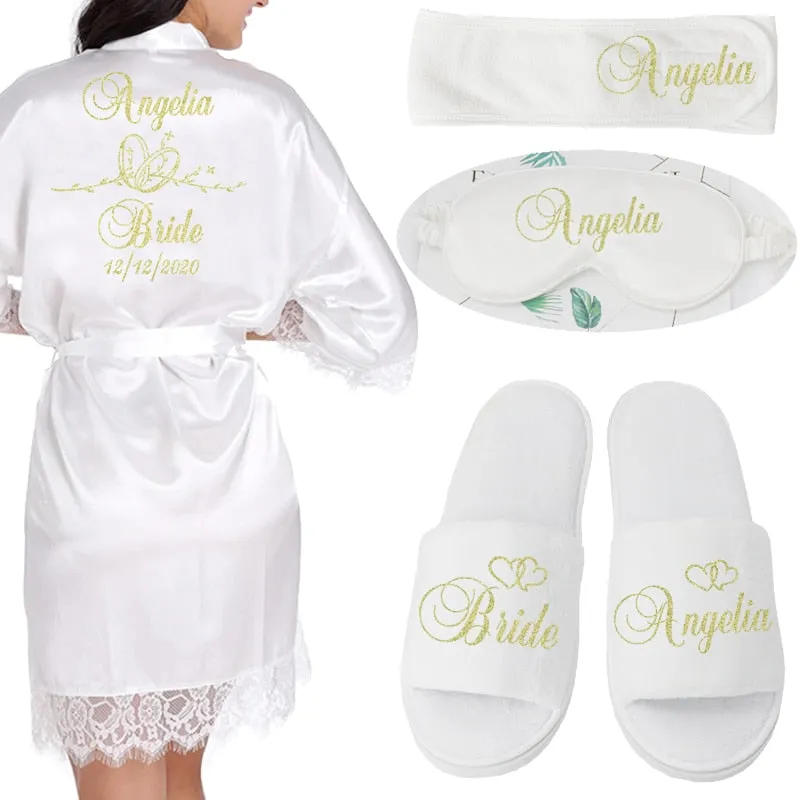 Personalized Lace Kimono Bride and Bridesmaid Robes Bachelorette Wedding