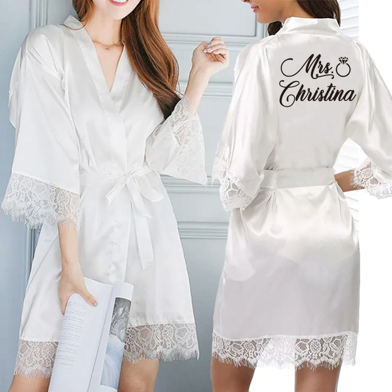 Personalized Lace Kimono Bride and Bridesmaid Robes Bachelorette Wedding