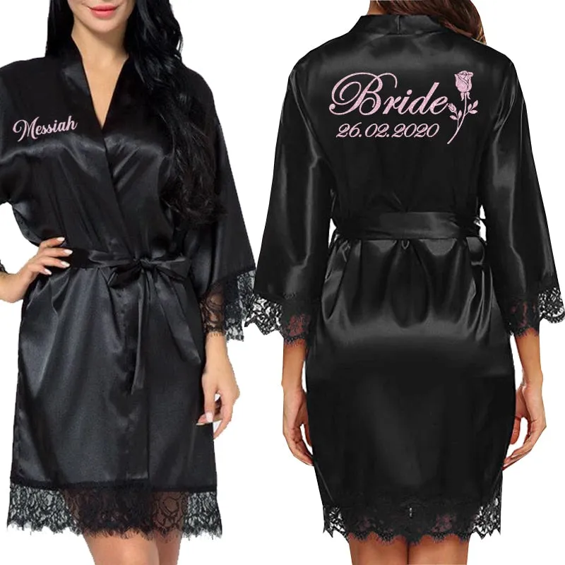 Personalized Lace Kimono Bride and Bridesmaid Robes Bachelorette Wedding