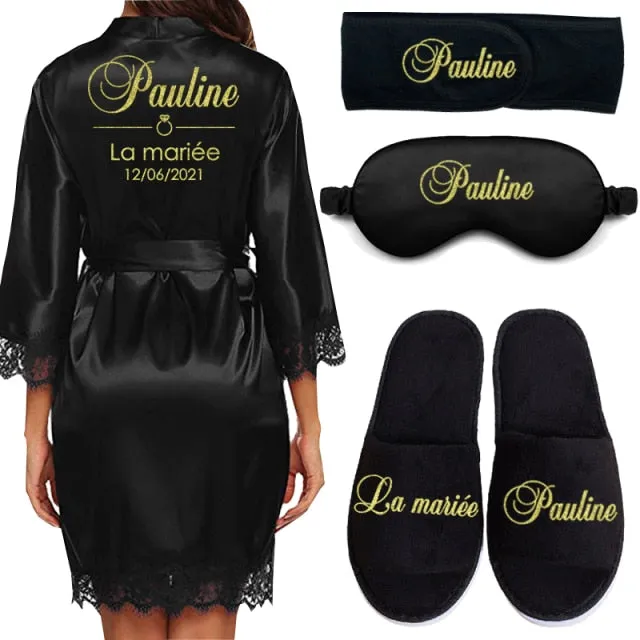 Personalized Lace Kimono Bride and Bridesmaid Robes Bachelorette Wedding