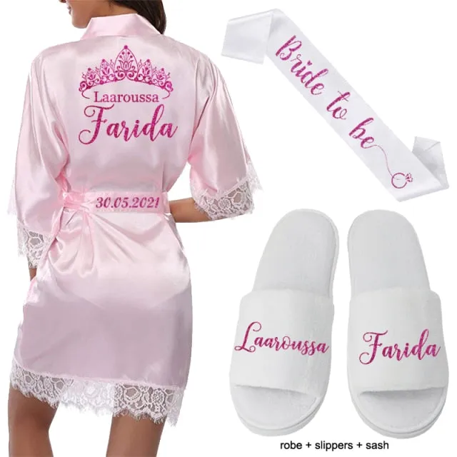 Personalized Lace Kimono Bride and Bridesmaid Robes Bachelorette Wedding