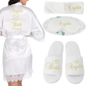 Personalized Lace Kimono Bride and Bridesmaid Robes Bachelorette Wedding