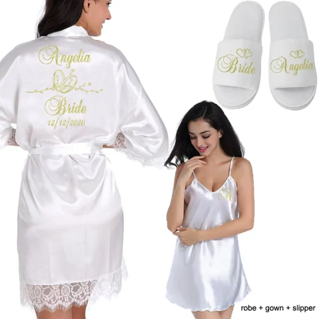 Personalized Lace Kimono Bride and Bridesmaid Robes Bachelorette Wedding