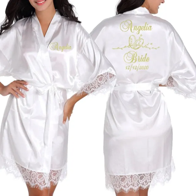 Personalized Lace Kimono Bride and Bridesmaid Robes Bachelorette Wedding