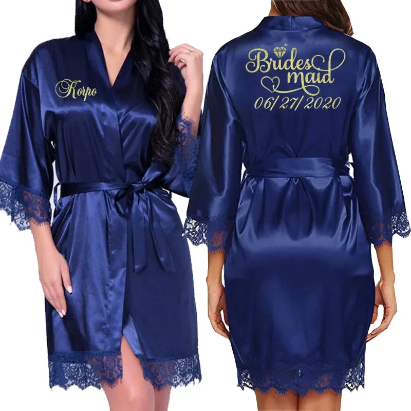 Personalized Lace Kimono Bride and Bridesmaid Robes Bachelorette Wedding