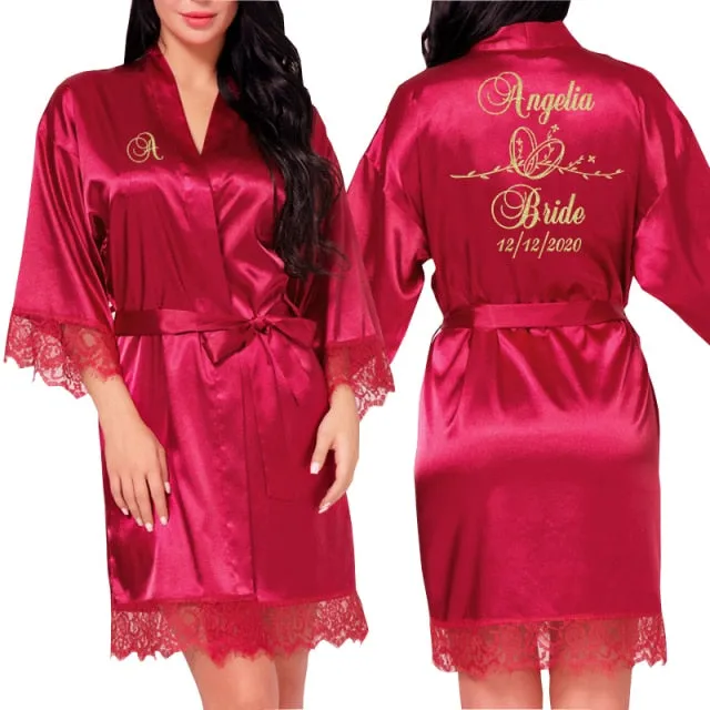Personalized Lace Kimono Bride and Bridesmaid Robes Bachelorette Wedding
