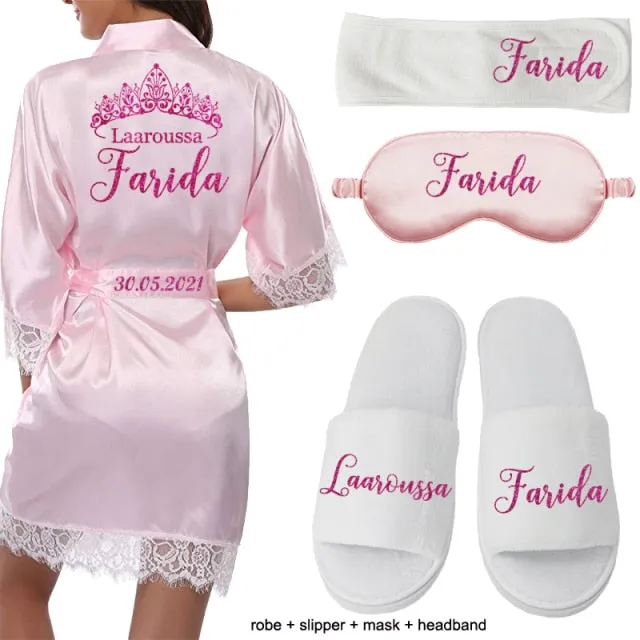 Personalized Lace Kimono Bride and Bridesmaid Robes Bachelorette Wedding