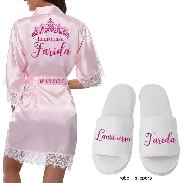 Personalized Lace Kimono Bride and Bridesmaid Robes Bachelorette Wedding