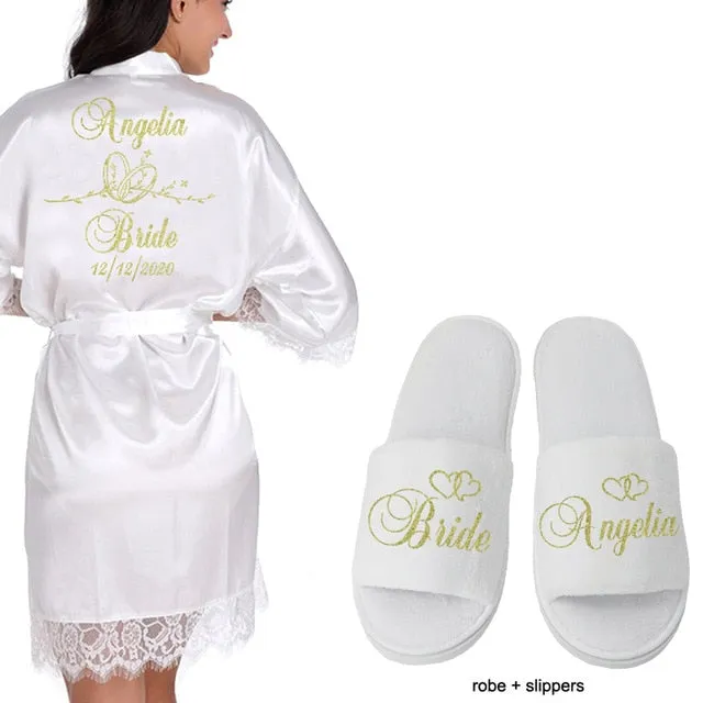 Personalized Lace Kimono Bride and Bridesmaid Robes Bachelorette Wedding