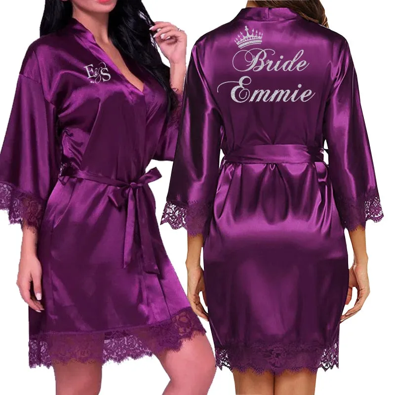 Personalized Lace Kimono Bride and Bridesmaid Robes Bachelorette Wedding
