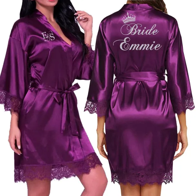 Personalized Lace Kimono Bride and Bridesmaid Robes Bachelorette Wedding