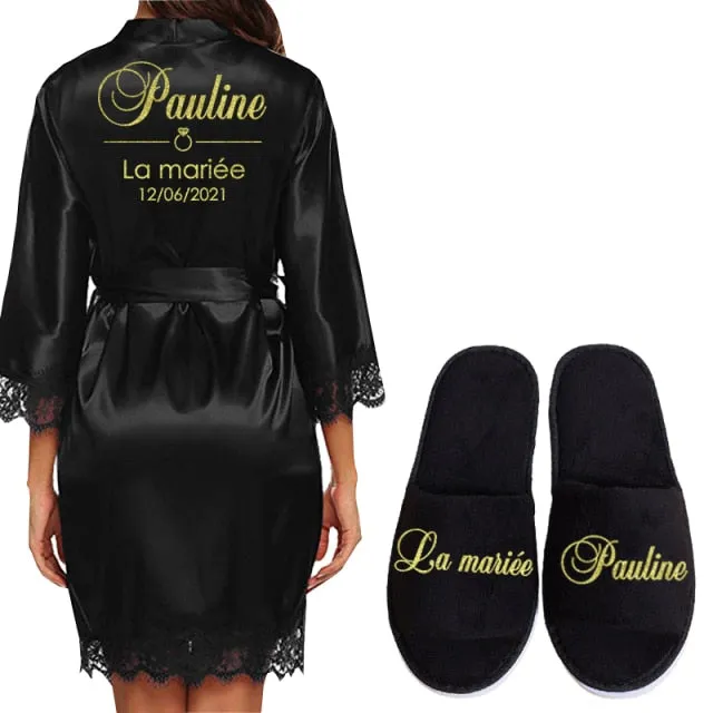 Personalized Lace Kimono Bride and Bridesmaid Robes Bachelorette Wedding