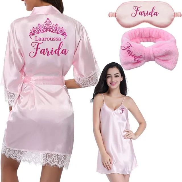 Personalized Lace Kimono Bride and Bridesmaid Robes Bachelorette Wedding