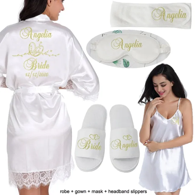 Personalized Lace Kimono Bride and Bridesmaid Robes Bachelorette Wedding