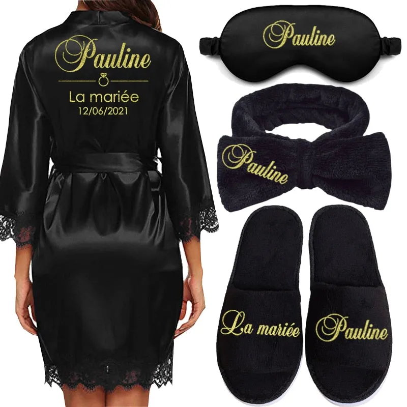 Personalized Lace Kimono Bride and Bridesmaid Robes Bachelorette Wedding