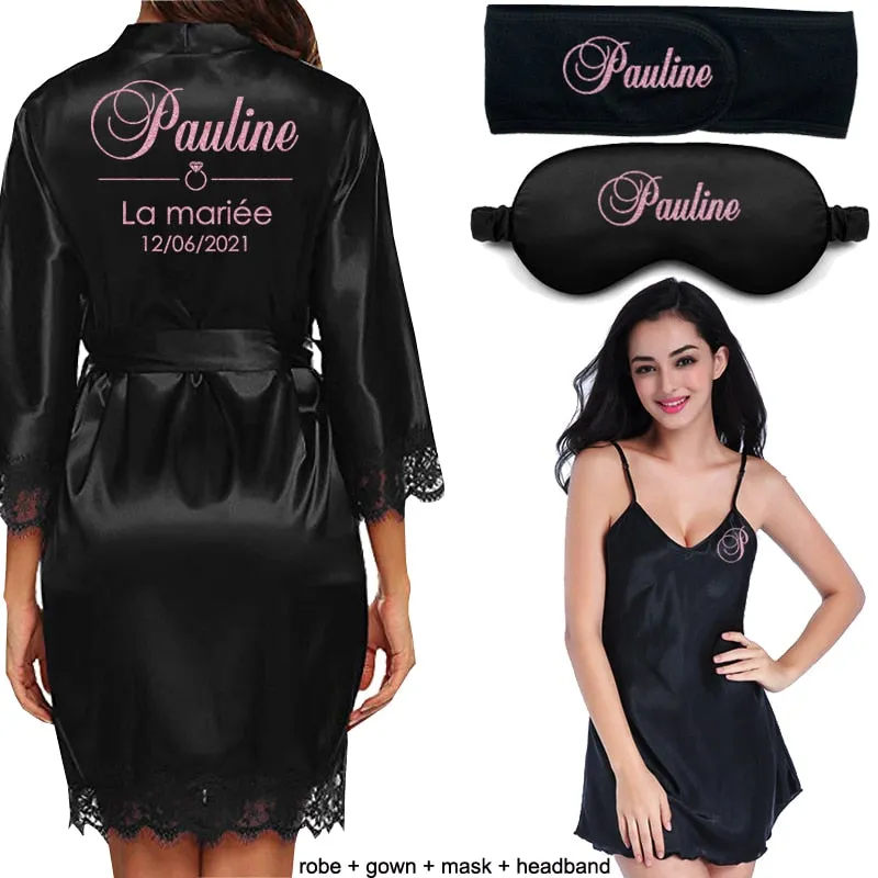 Personalized Lace Kimono Bride and Bridesmaid Robes Bachelorette Wedding