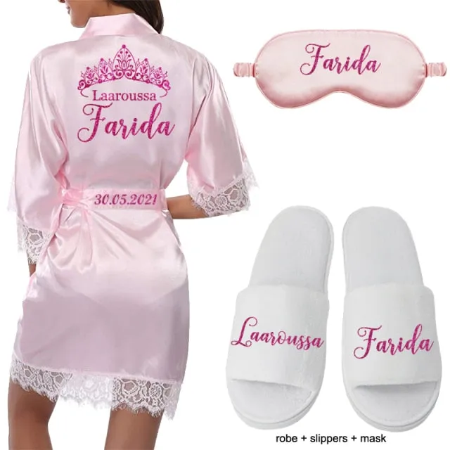 Personalized Lace Kimono Bride and Bridesmaid Robes Bachelorette Wedding