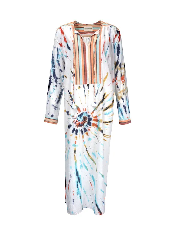 Robe longue multicolore orange Tie and Dye