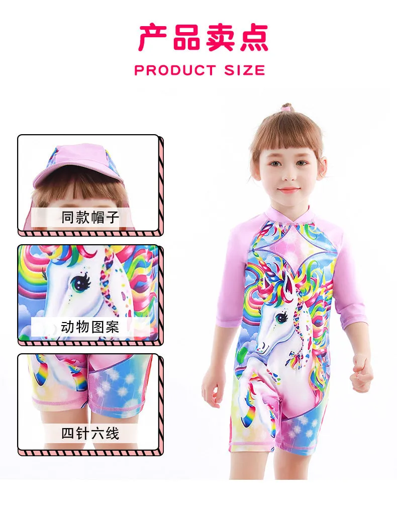 Swimsuit Children's Bubble Doll  Style Boxer One-Piece  Children's Anti-DDoS Cartoon  Spring Girl Diving Suit