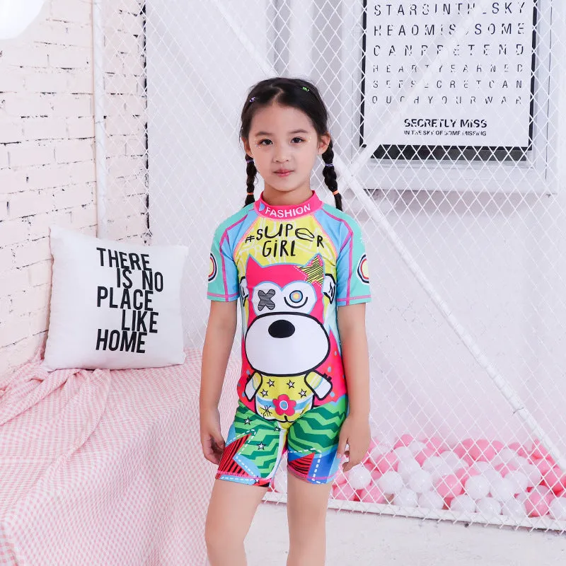 Swimsuit Children's s One-piece girls' short-sleeved swimwear, big children's cute baby girls' hot spring swimwear girls' suits