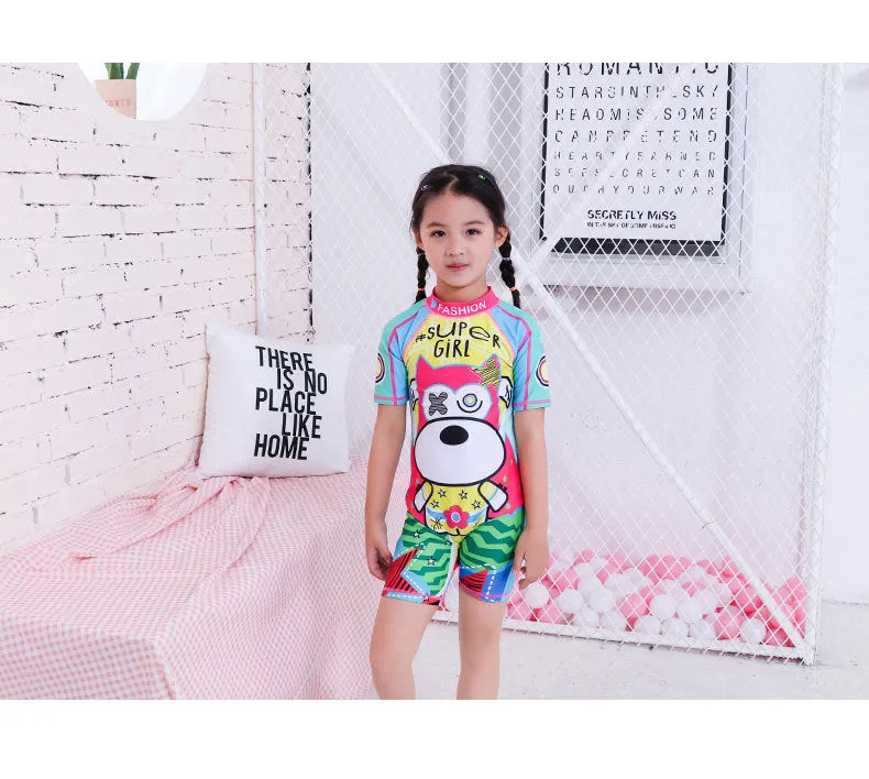 Swimsuit Children's s One-piece girls' short-sleeved swimwear, big children's cute baby girls' hot spring swimwear girls' suits