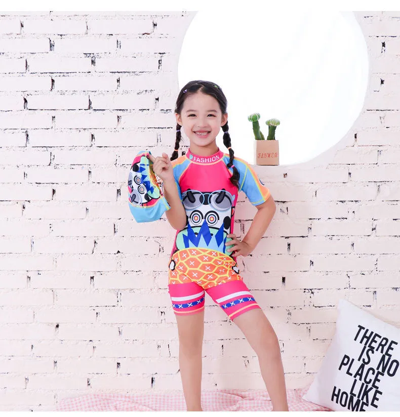 Swimsuit Children's s One-piece girls' short-sleeved swimwear, big children's cute baby girls' hot spring swimwear girls' suits
