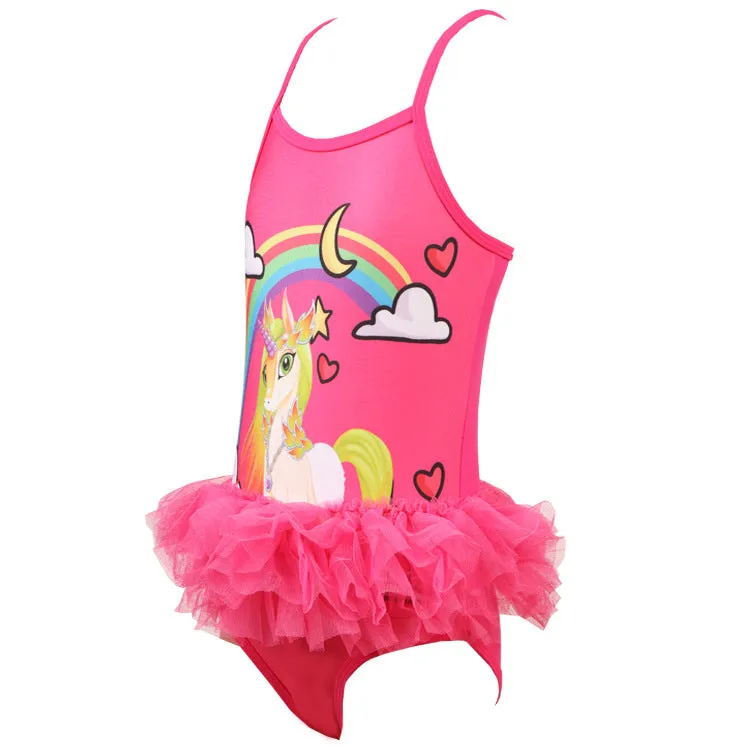 Swimsuit Children's  Unicorn Printing Mesh Polly One-piece  Small and Medium Swimwear