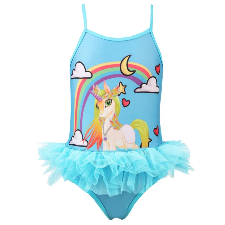Swimsuit Children's  Unicorn Printing Mesh Polly One-piece  Small and Medium Swimwear