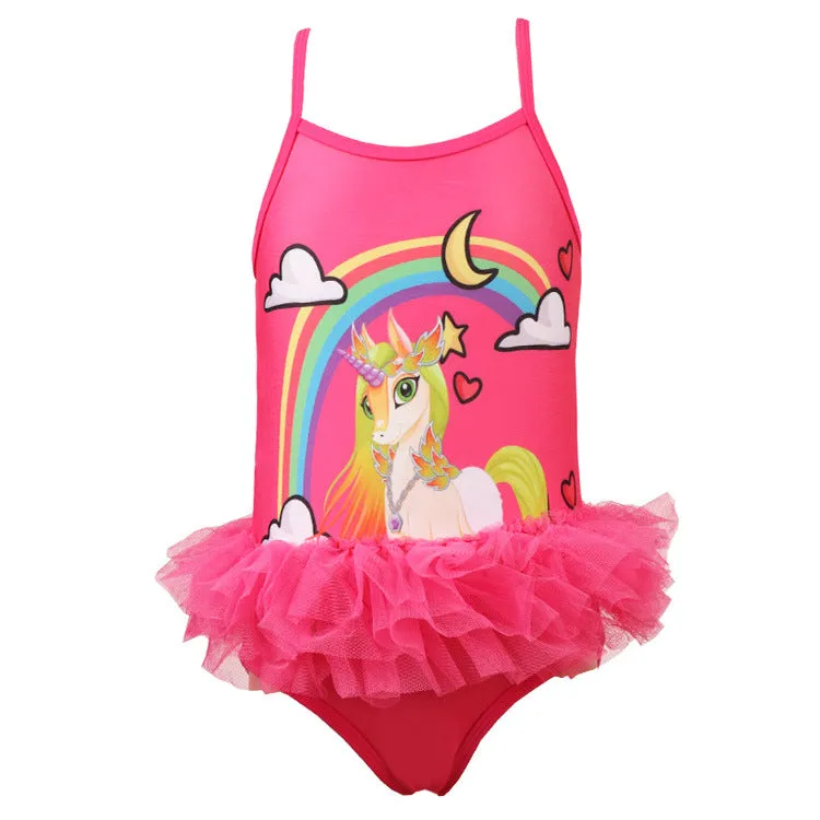 Swimsuit Children's  Unicorn Printing Mesh Polly One-piece  Small and Medium Swimwear