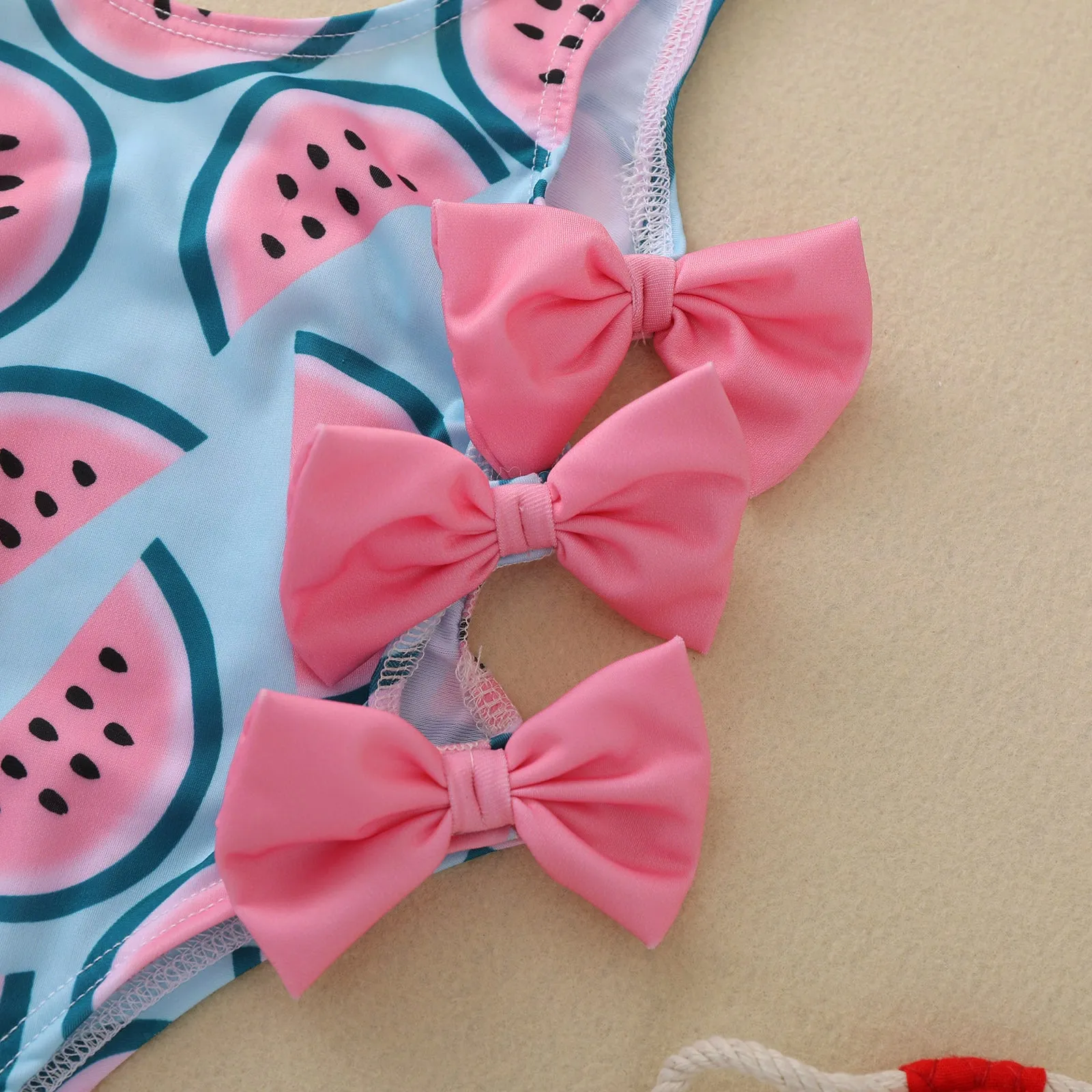 Swimsuit Cross-Border Children's Clothing Ins Girls' One-Piece Watermelon Printing Bow swimwear
