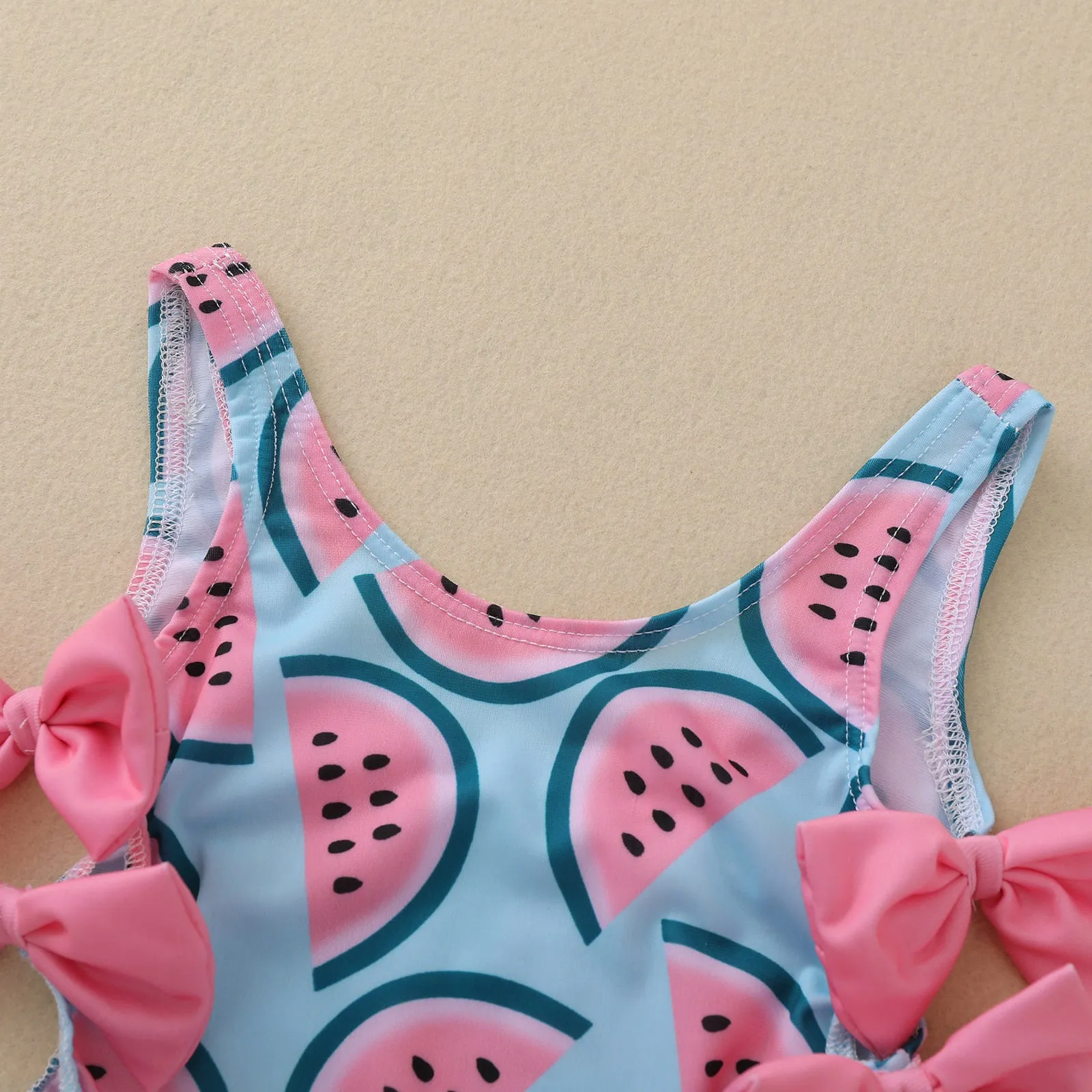 Swimsuit Cross-Border Children's Clothing Ins Girls' One-Piece Watermelon Printing Bow swimwear
