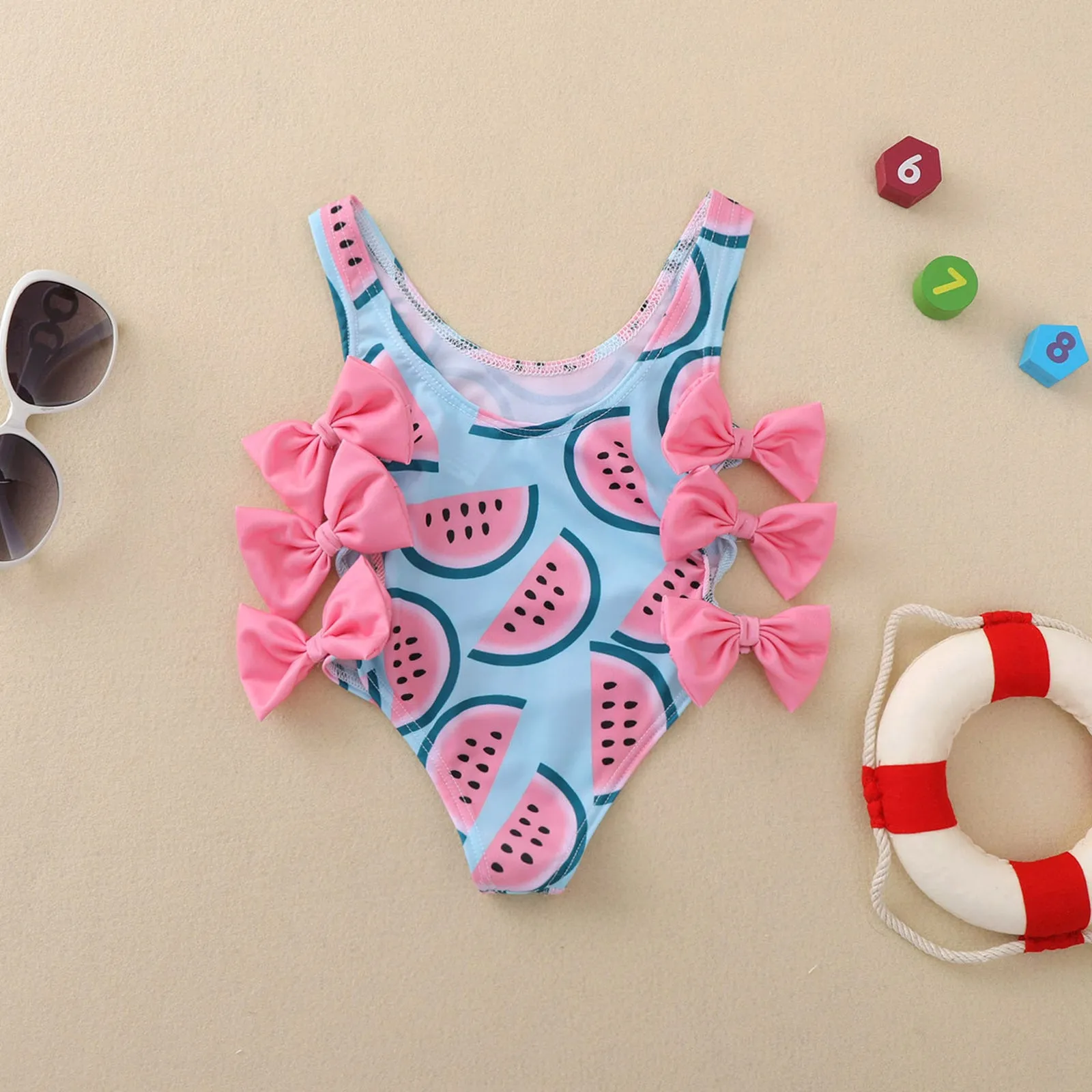 Swimsuit Cross-Border Children's Clothing Ins Girls' One-Piece Watermelon Printing Bow swimwear