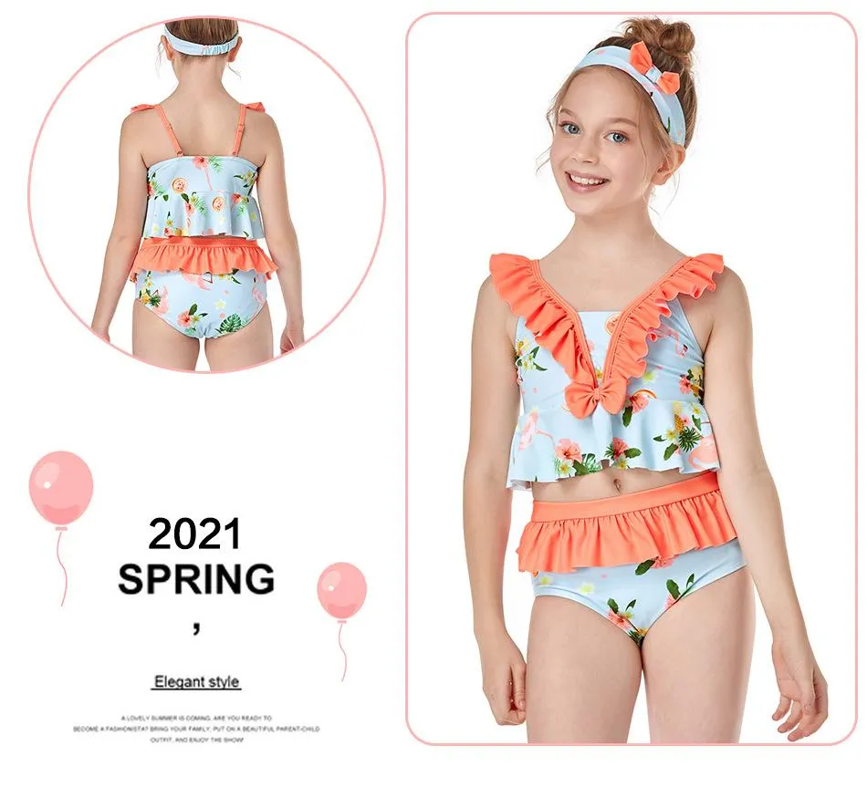 Swimsuit Europe new girls  small lotus leaf side split swimwear children's bikini spot