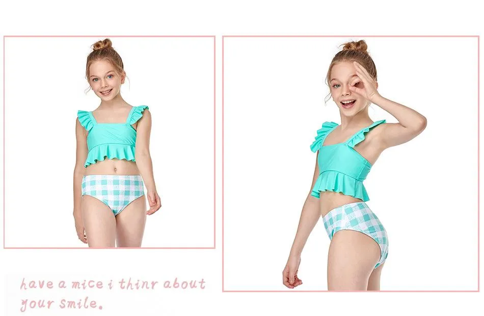 Swimsuit Europe new girls  small lotus leaf side split swimwear children's bikini spot