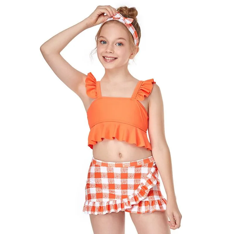 Swimsuit Europe new girls  small lotus leaf side split swimwear children's bikini spot