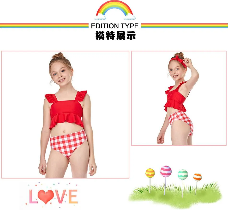 Swimsuit Europe new girls  small lotus leaf side split swimwear children's bikini spot