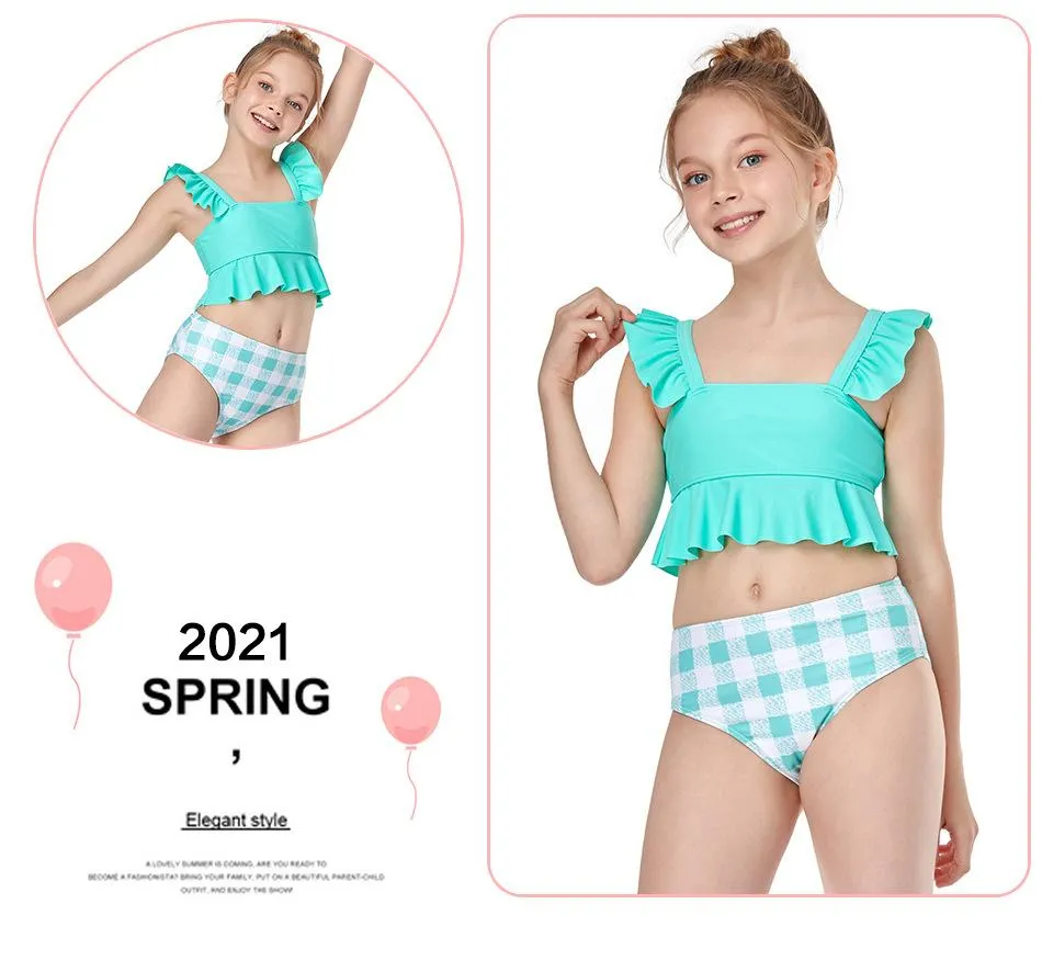 Swimsuit Europe new girls  small lotus leaf side split swimwear children's bikini spot