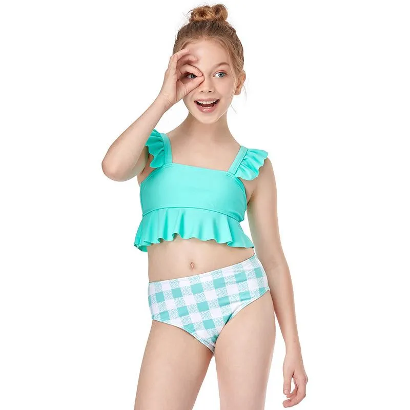 Swimsuit Europe new girls  small lotus leaf side split swimwear children's bikini spot