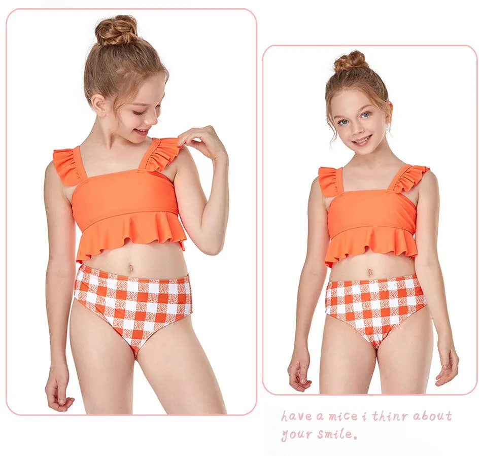 Swimsuit Europe new girls  small lotus leaf side split swimwear children's bikini spot