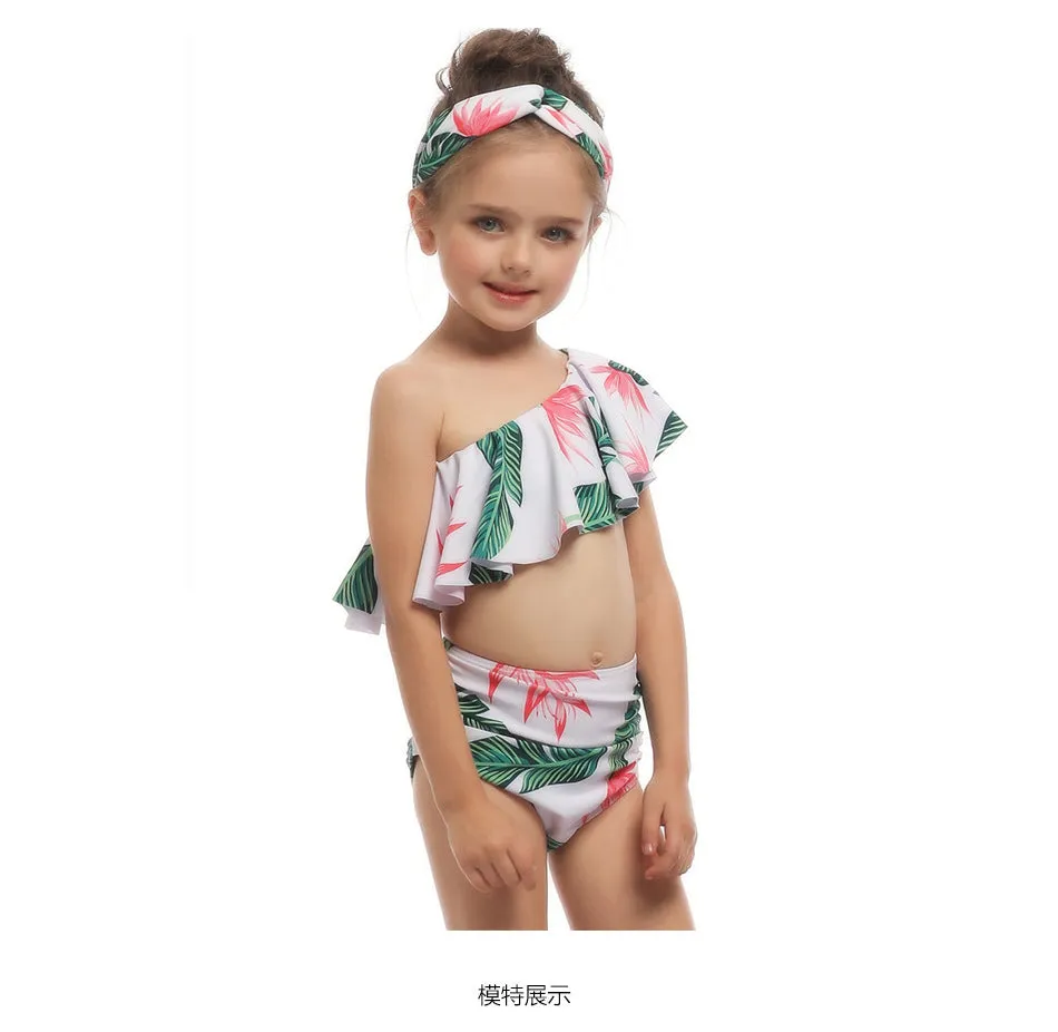 Swimsuit Exclusive for Cross-Border New Children's  European Style Oblique Shoulder Single Flying Side Girls'