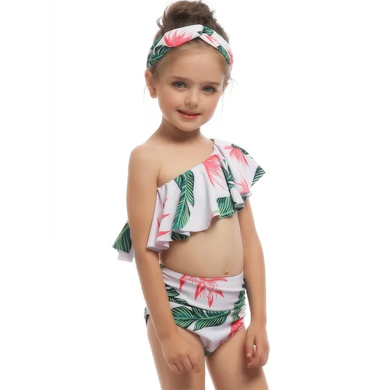 Swimsuit Exclusive for Cross-Border New Children's  European Style Oblique Shoulder Single Flying Side Girls'