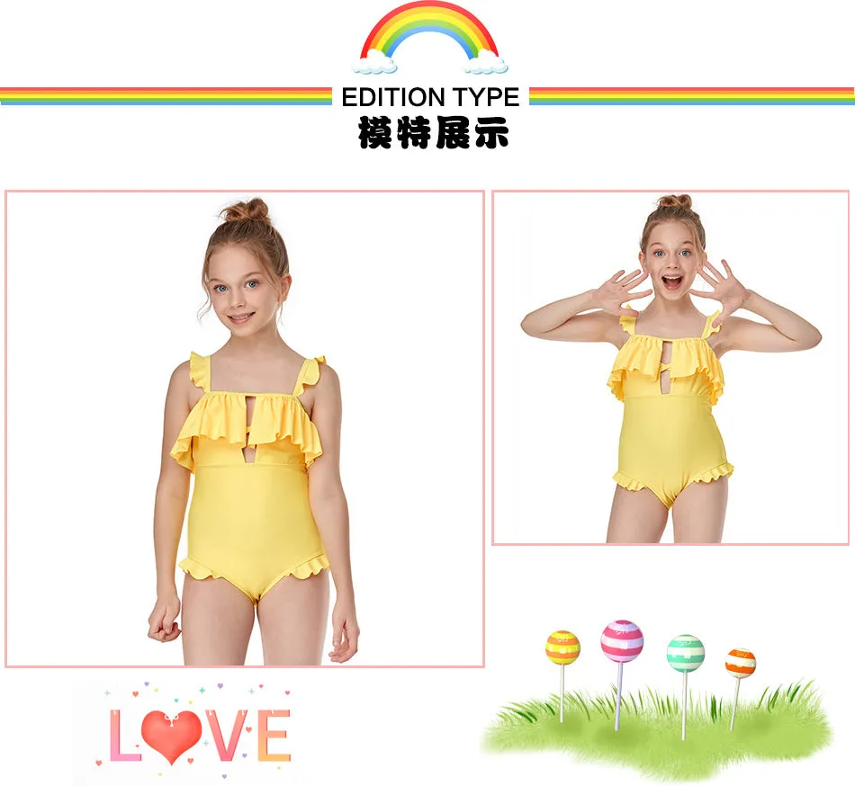 Swimsuit Exclusive for Cross-Border New One-Piece Girl's  Children Ruffle Swimwear
